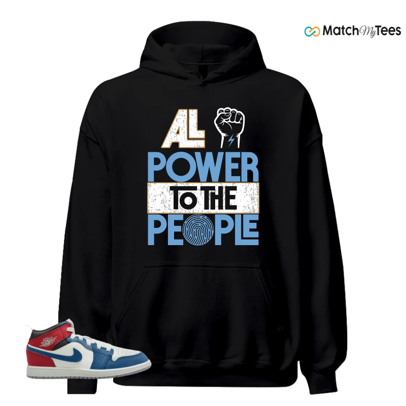 NIKE JORDAN 1 MID TRUE BLUE VARSITY RED (PS) SNEAKER Matching Tees hoodie
