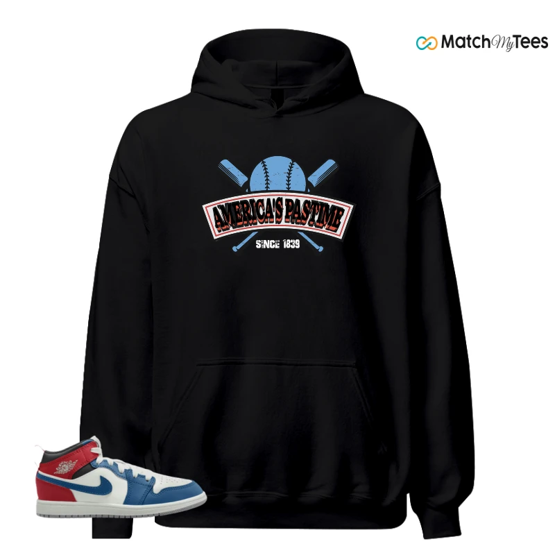NIKE JORDAN 1 MID TRUE BLUE VARSITY RED (PS) SNEAKER Matching Tees hoodie