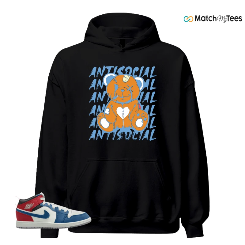 NIKE JORDAN 1 MID TRUE BLUE VARSITY RED (PS) SNEAKER Matching Tees hoodie