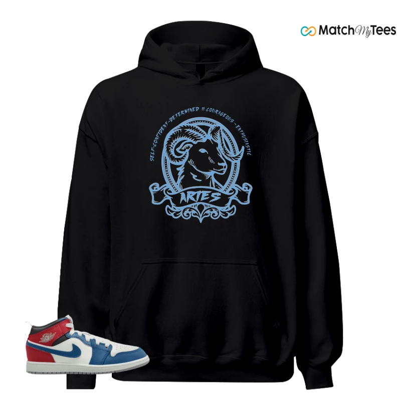 NIKE JORDAN 1 MID TRUE BLUE VARSITY RED (PS) SNEAKER Matching Tees hoodie
