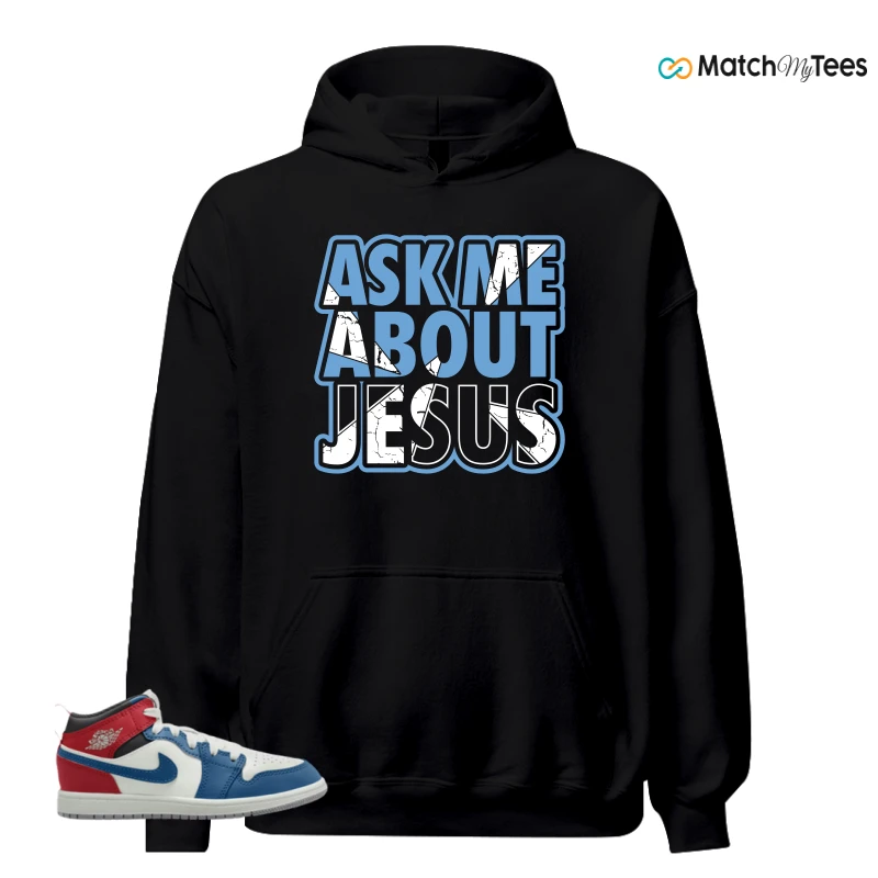 NIKE JORDAN 1 MID TRUE BLUE VARSITY RED (PS) SNEAKER Matching Tees hoodie