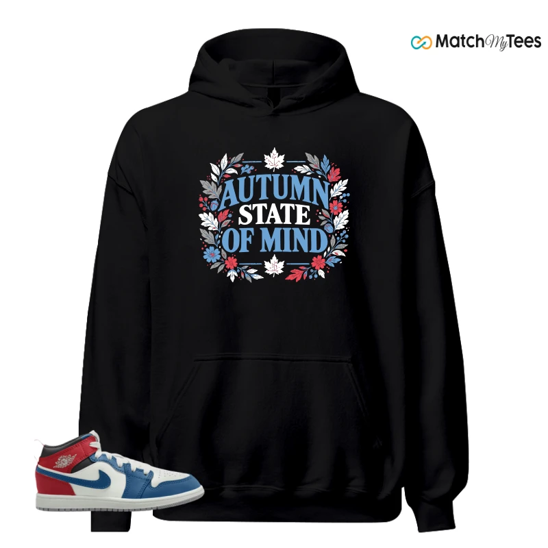 NIKE JORDAN 1 MID TRUE BLUE VARSITY RED (PS) SNEAKER Matching Tees hoodie