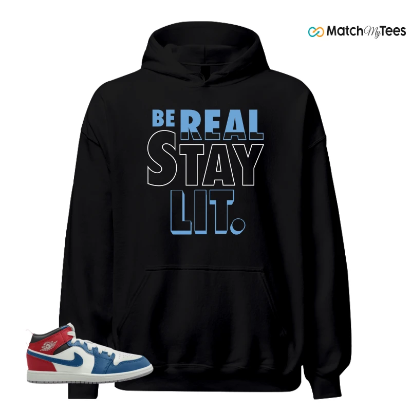 NIKE JORDAN 1 MID TRUE BLUE VARSITY RED (PS) SNEAKER Matching Tees hoodie