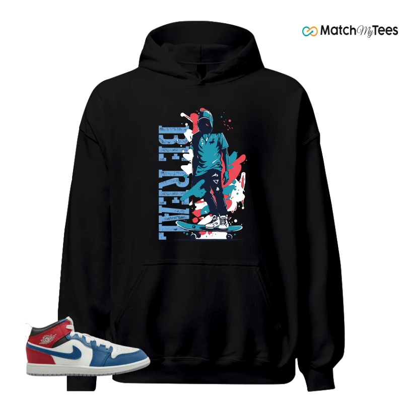 NIKE JORDAN 1 MID TRUE BLUE VARSITY RED (PS) SNEAKER Matching Tees hoodie