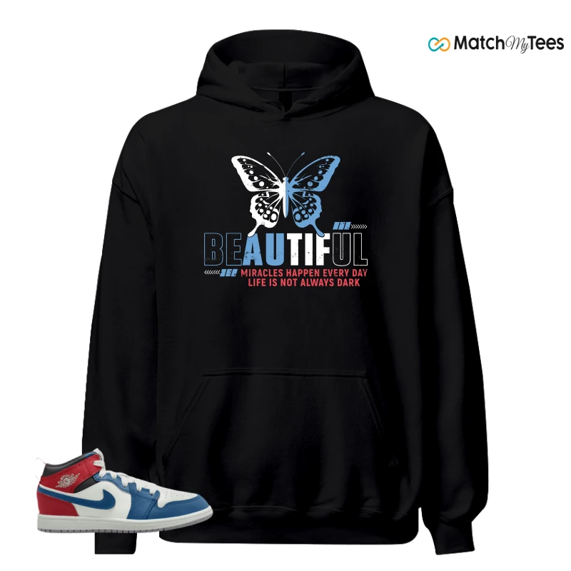 NIKE JORDAN 1 MID TRUE BLUE VARSITY RED (PS) SNEAKER Matching Tees hoodie
