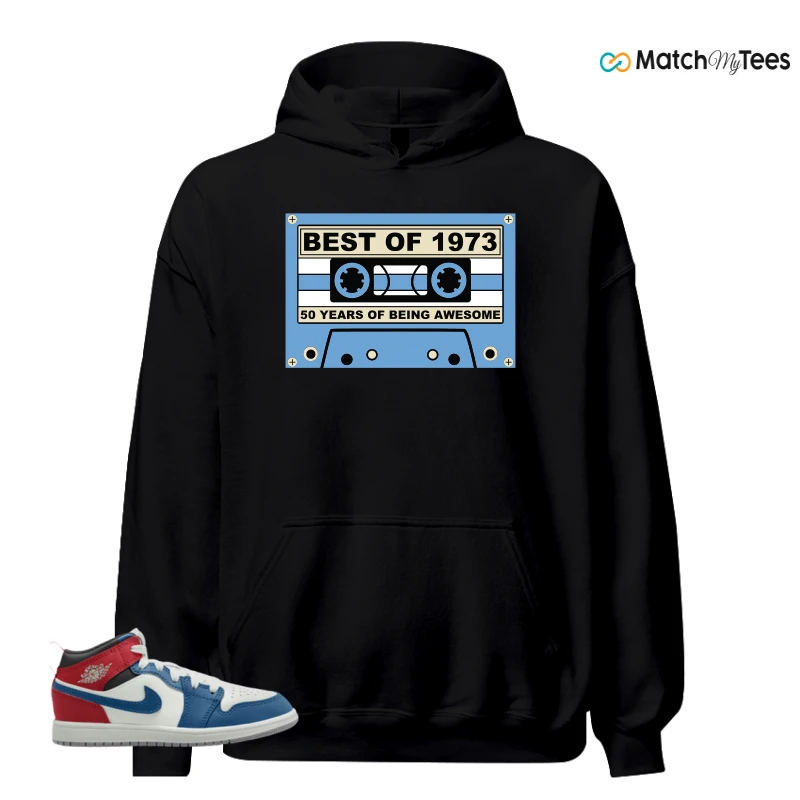 NIKE JORDAN 1 MID TRUE BLUE VARSITY RED (PS) SNEAKER Matching Tees hoodie