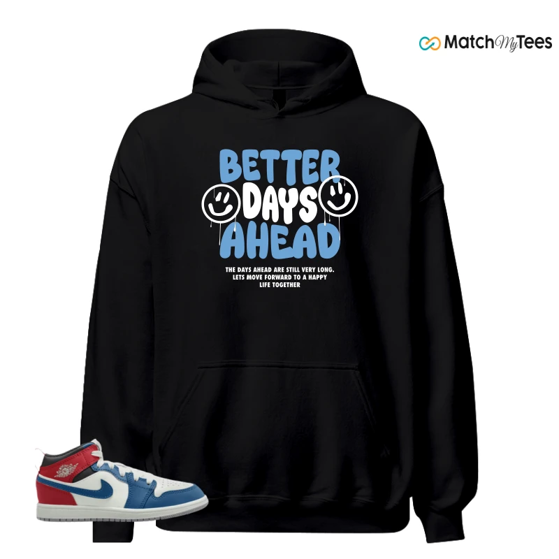 NIKE JORDAN 1 MID TRUE BLUE VARSITY RED (PS) SNEAKER Matching Tees hoodie