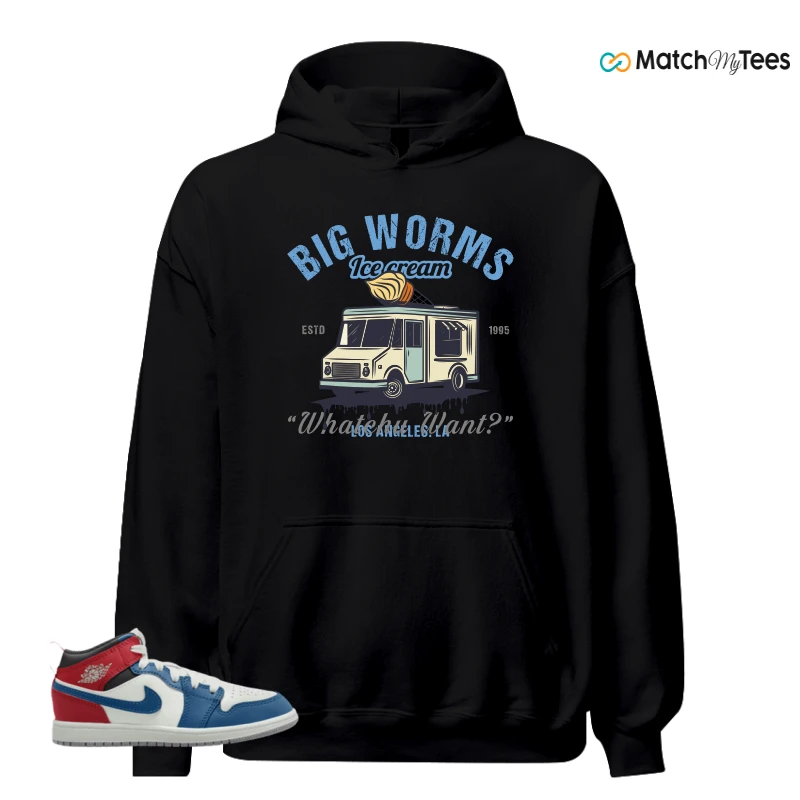 NIKE JORDAN 1 MID TRUE BLUE VARSITY RED (PS) SNEAKER Matching Tees hoodie