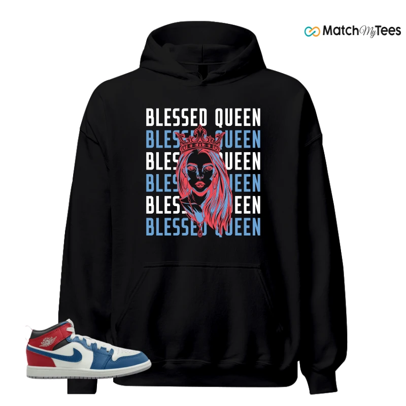 NIKE JORDAN 1 MID TRUE BLUE VARSITY RED (PS) SNEAKER Matching Tees hoodie