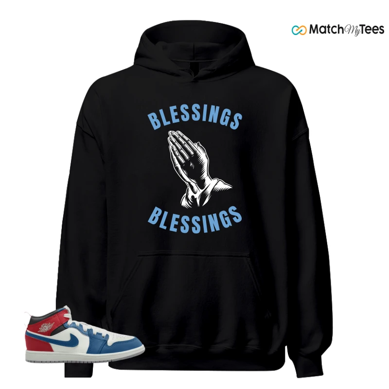 NIKE JORDAN 1 MID TRUE BLUE VARSITY RED (PS) SNEAKER Matching Tees hoodie