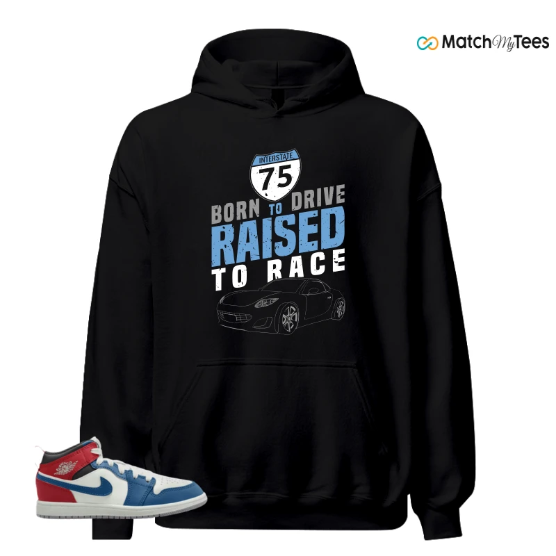 NIKE JORDAN 1 MID TRUE BLUE VARSITY RED (PS) SNEAKER Matching Tees hoodie