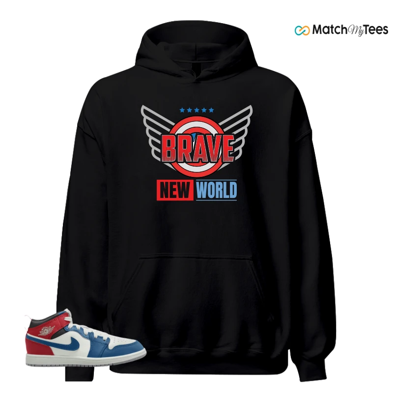 NIKE JORDAN 1 MID TRUE BLUE VARSITY RED (PS) SNEAKER Matching Tees hoodie