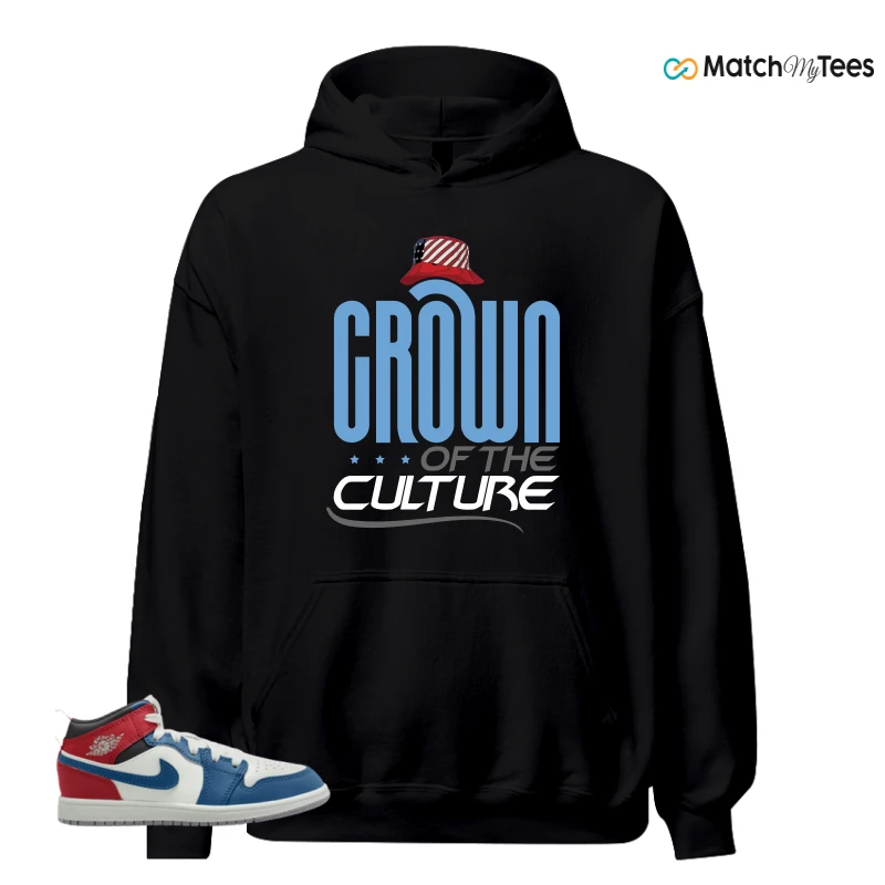 NIKE JORDAN 1 MID TRUE BLUE VARSITY RED (PS) SNEAKER Matching Tees hoodie