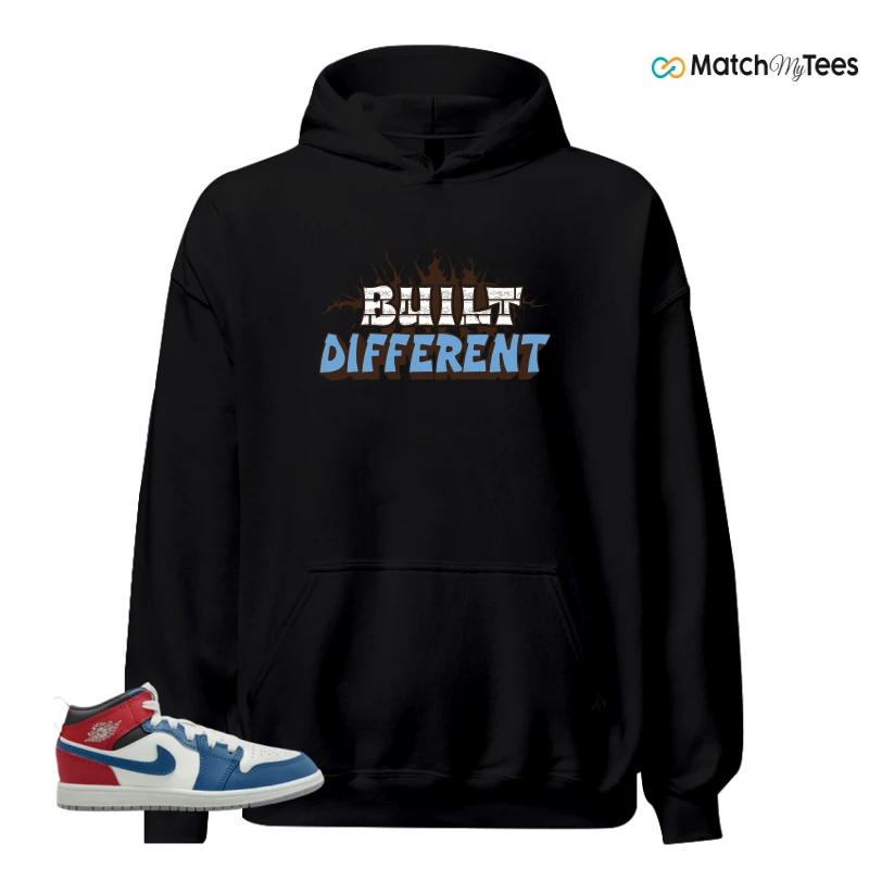 NIKE JORDAN 1 MID TRUE BLUE VARSITY RED (PS) SNEAKER Matching Tees hoodie