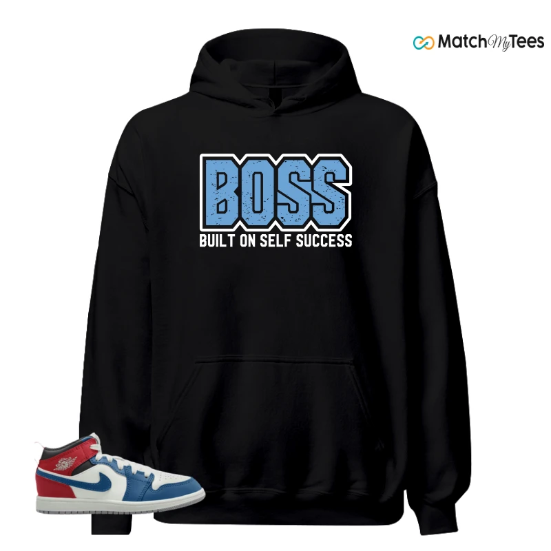 NIKE JORDAN 1 MID TRUE BLUE VARSITY RED (PS) SNEAKER Matching Tees hoodie