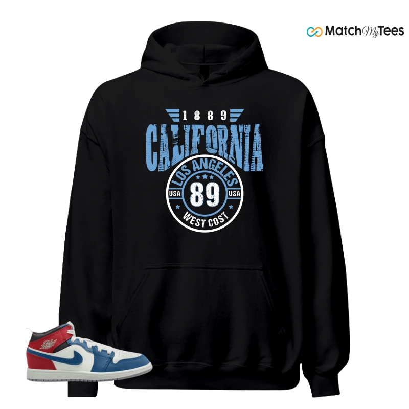NIKE JORDAN 1 MID TRUE BLUE VARSITY RED (PS) SNEAKER Matching Tees hoodie