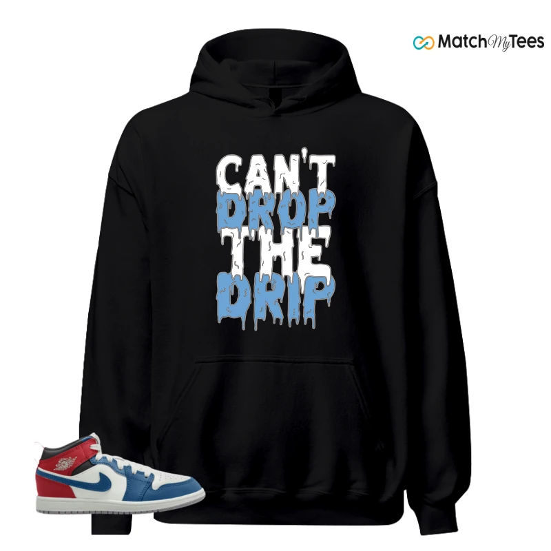 NIKE JORDAN 1 MID TRUE BLUE VARSITY RED (PS) SNEAKER Matching Tees hoodie
