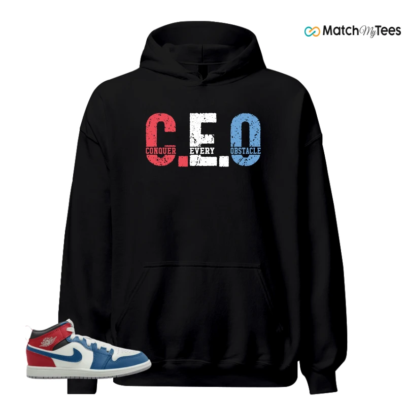 NIKE JORDAN 1 MID TRUE BLUE VARSITY RED (PS) SNEAKER Matching Tees hoodie