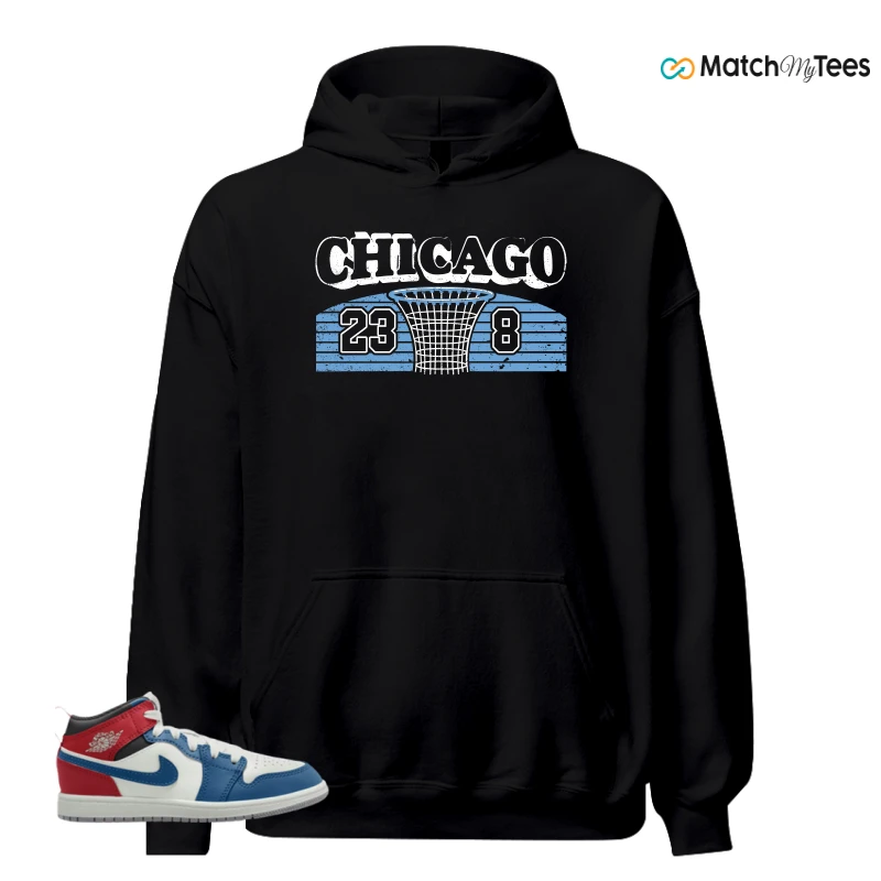 NIKE JORDAN 1 MID TRUE BLUE VARSITY RED (PS) SNEAKER Matching Tees hoodie