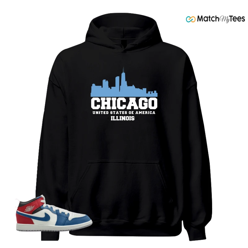 NIKE JORDAN 1 MID TRUE BLUE VARSITY RED (PS) SNEAKER Matching Tees hoodie