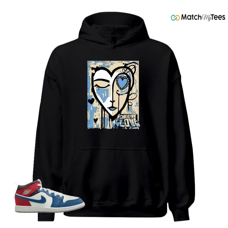 NIKE JORDAN 1 MID TRUE BLUE VARSITY RED (PS) SNEAKER/TRUE BLUE/VARSITY RED/BLACK/SUMMIT WHITE matching Hoodie