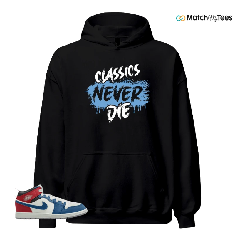NIKE JORDAN 1 MID TRUE BLUE VARSITY RED (PS) SNEAKER Matching Tees hoodie