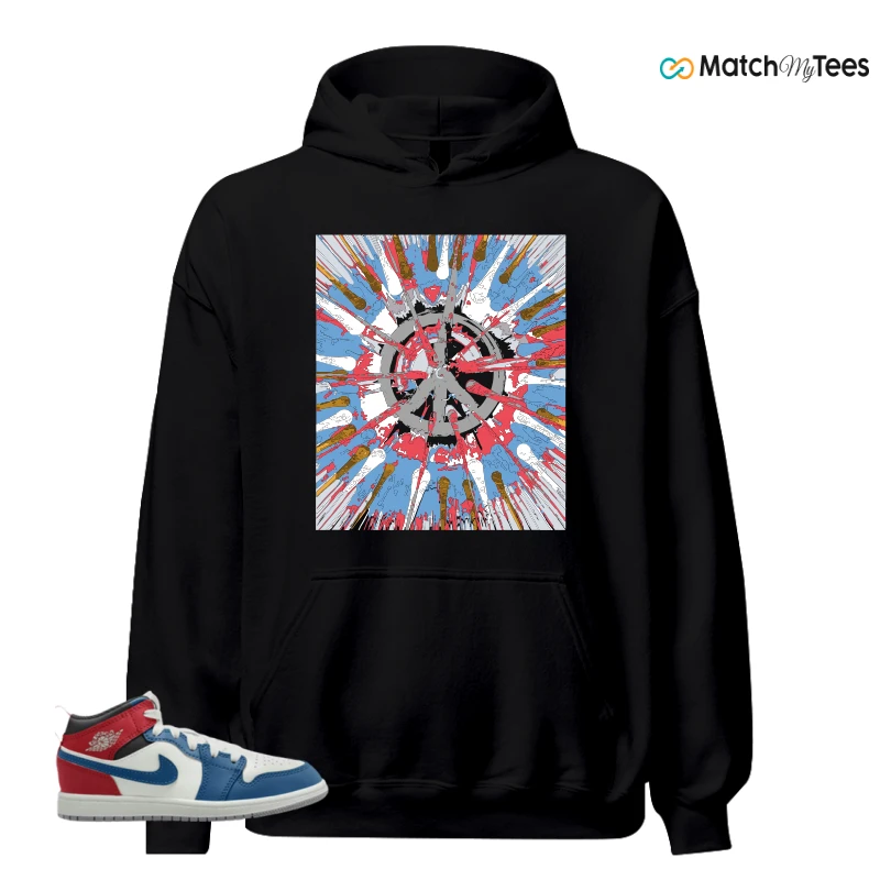 NIKE JORDAN 1 MID TRUE BLUE VARSITY RED (PS) SNEAKER Matching Tees hoodie
