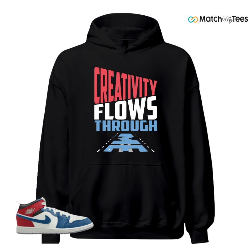 NIKE JORDAN 1 MID TRUE BLUE VARSITY RED (PS) SNEAKER Matching Tees hoodie