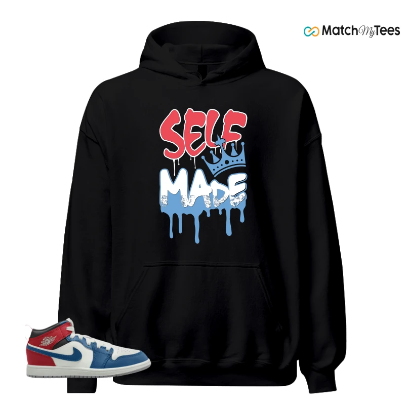 NIKE JORDAN 1 MID TRUE BLUE VARSITY RED (PS) SNEAKER Matching Tees hoodie