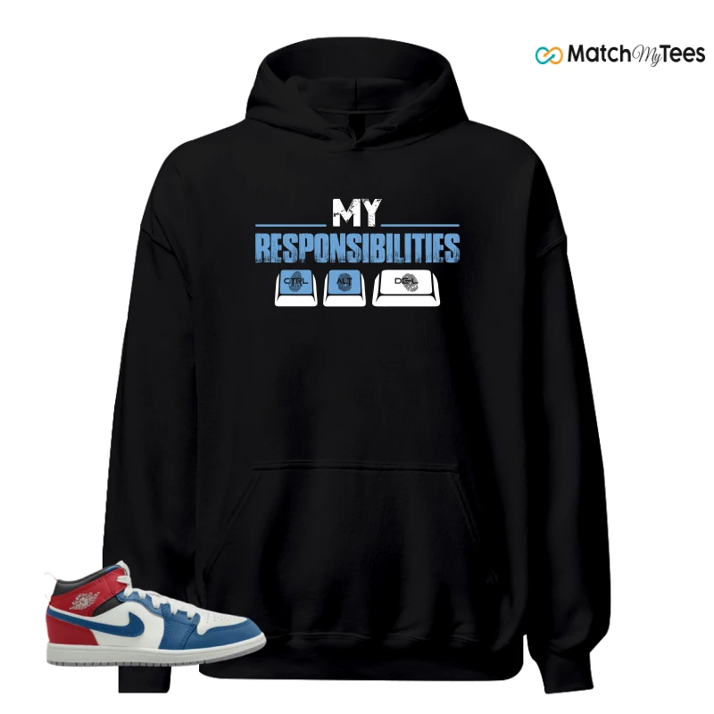 NIKE JORDAN 1 MID TRUE BLUE VARSITY RED (PS) SNEAKER Matching Tees hoodie