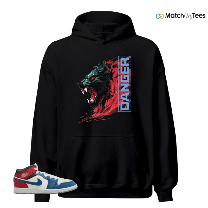 NIKE JORDAN 1 MID TRUE BLUE VARSITY RED (PS) SNEAKER Matching Tees hoodie