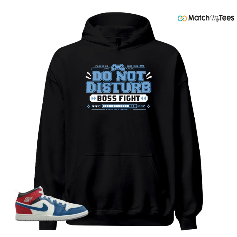 NIKE JORDAN 1 MID TRUE BLUE VARSITY RED (PS) SNEAKER Matching Tees hoodie