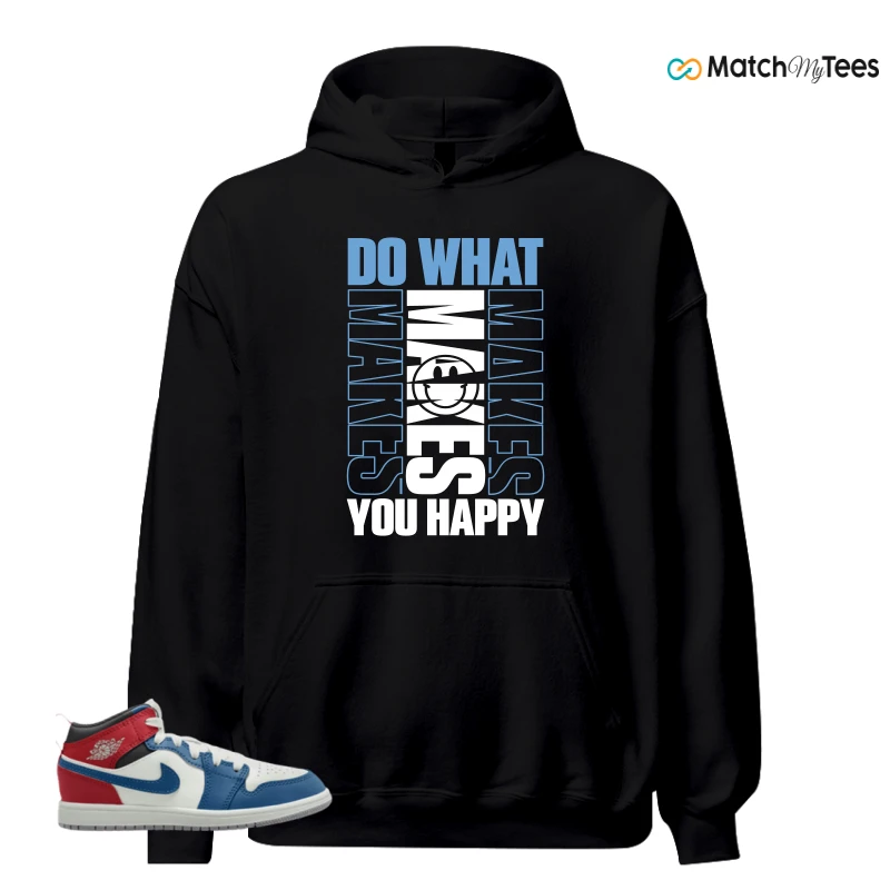 NIKE JORDAN 1 MID TRUE BLUE VARSITY RED (PS) SNEAKER Matching Tees hoodie