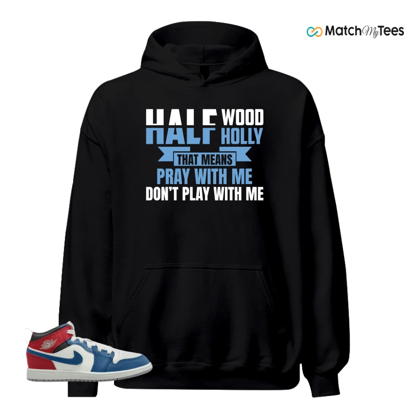 NIKE JORDAN 1 MID TRUE BLUE VARSITY RED (PS) SNEAKER Matching Tees hoodie