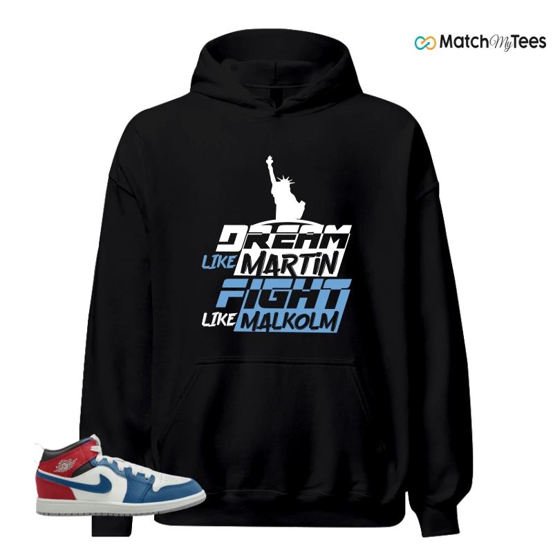 NIKE JORDAN 1 MID TRUE BLUE VARSITY RED (PS) SNEAKER Matching Tees hoodie