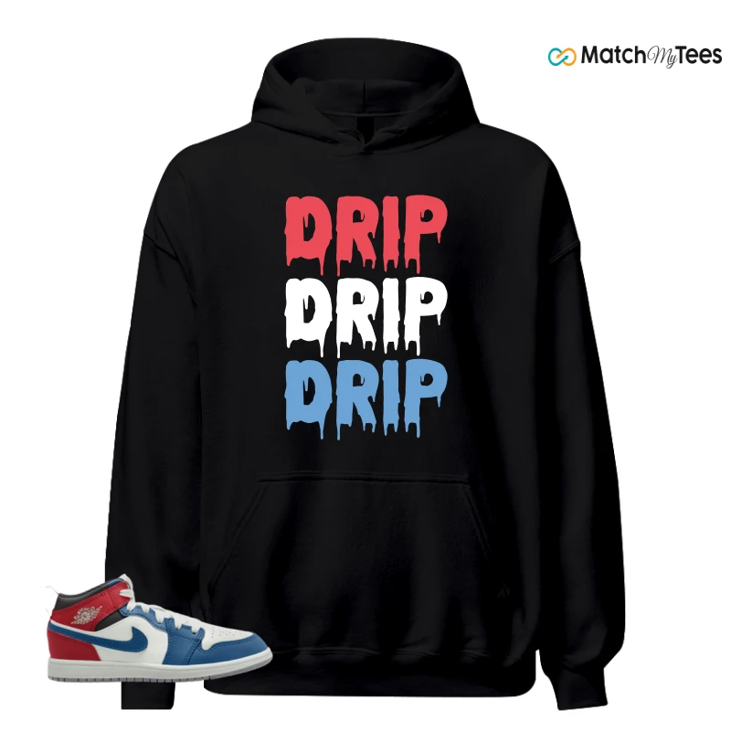 NIKE JORDAN 1 MID TRUE BLUE VARSITY RED (PS) SNEAKER Matching Tees hoodie