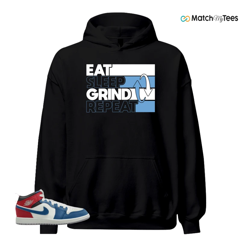 NIKE JORDAN 1 MID TRUE BLUE VARSITY RED (PS) SNEAKER Matching Tees hoodie