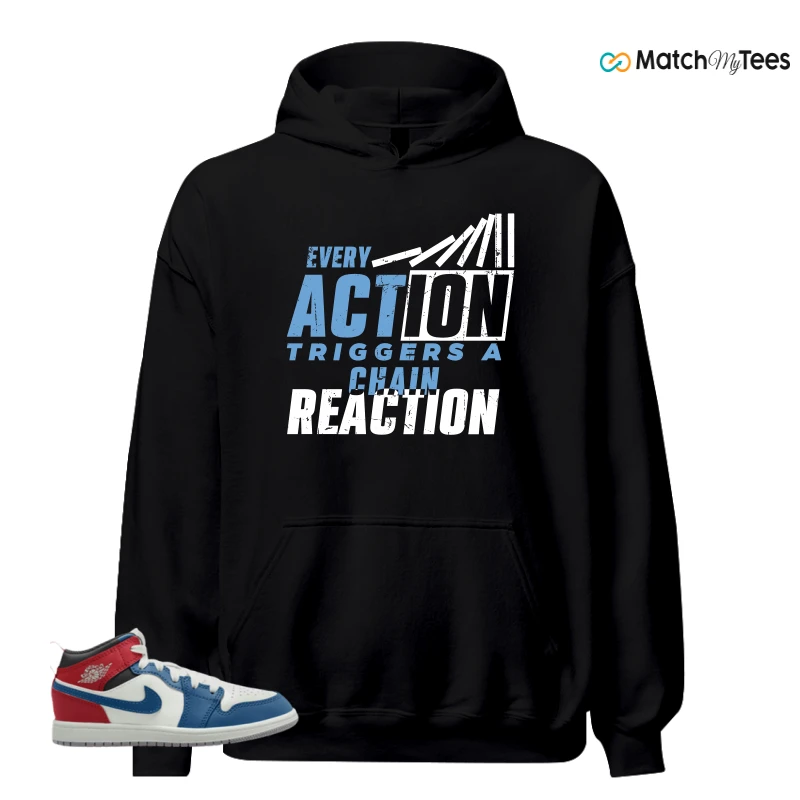 NIKE JORDAN 1 MID TRUE BLUE VARSITY RED (PS) SNEAKER Matching Tees hoodie