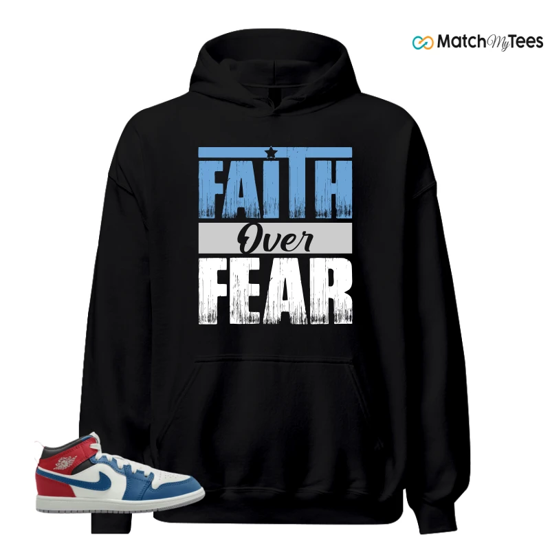 NIKE JORDAN 1 MID TRUE BLUE VARSITY RED (PS) SNEAKER Matching Tees hoodie