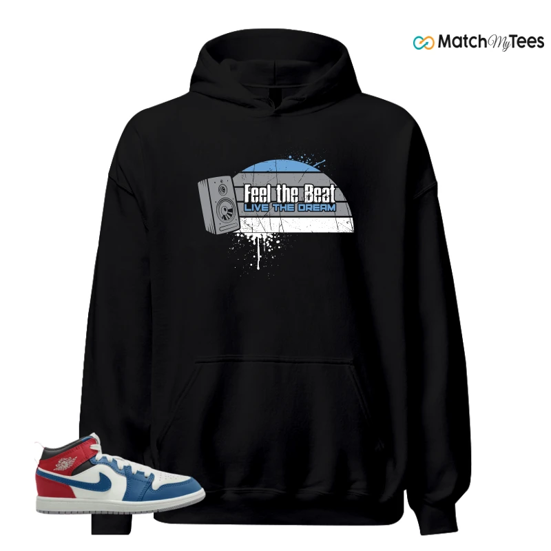 NIKE JORDAN 1 MID TRUE BLUE VARSITY RED (PS) SNEAKER Matching Tees hoodie