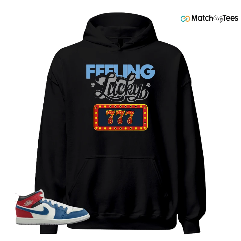 NIKE JORDAN 1 MID TRUE BLUE VARSITY RED (PS) SNEAKER Matching Tees hoodie