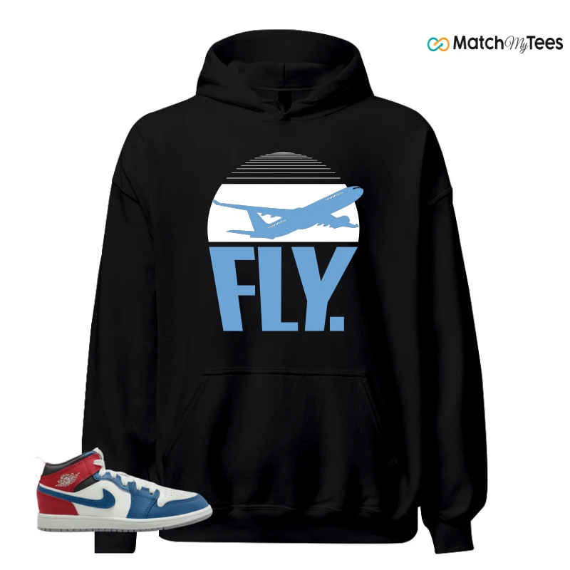 NIKE JORDAN 1 MID TRUE BLUE VARSITY RED (PS) SNEAKER Matching Tees hoodie