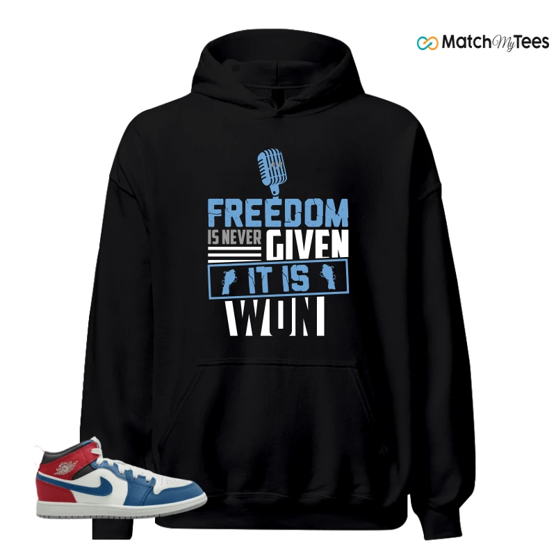 NIKE JORDAN 1 MID TRUE BLUE VARSITY RED (PS) SNEAKER Matching Tees hoodie