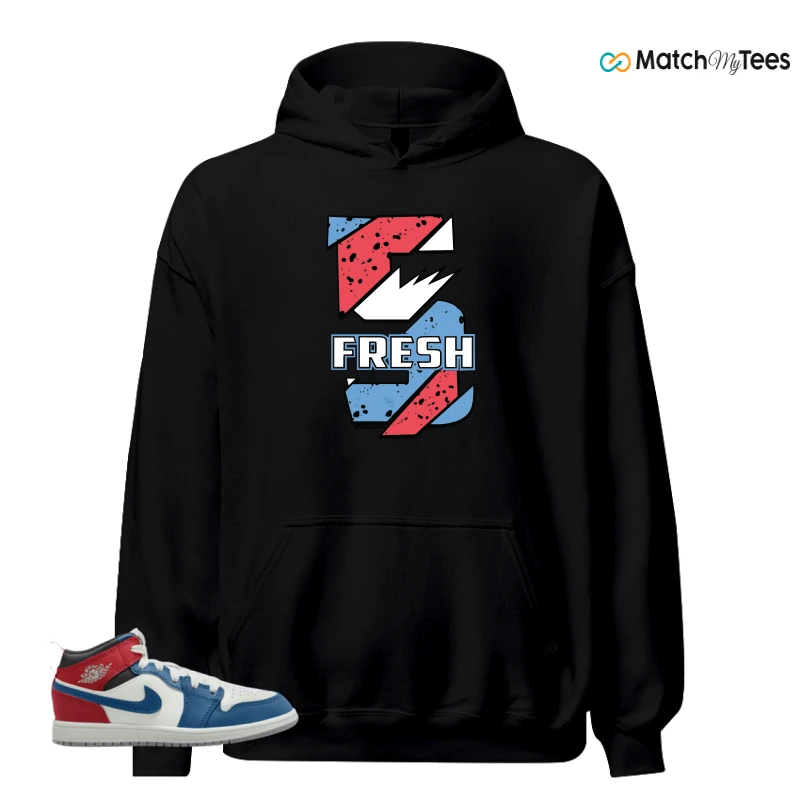 NIKE JORDAN 1 MID TRUE BLUE VARSITY RED (PS) SNEAKER Matching Tees hoodie