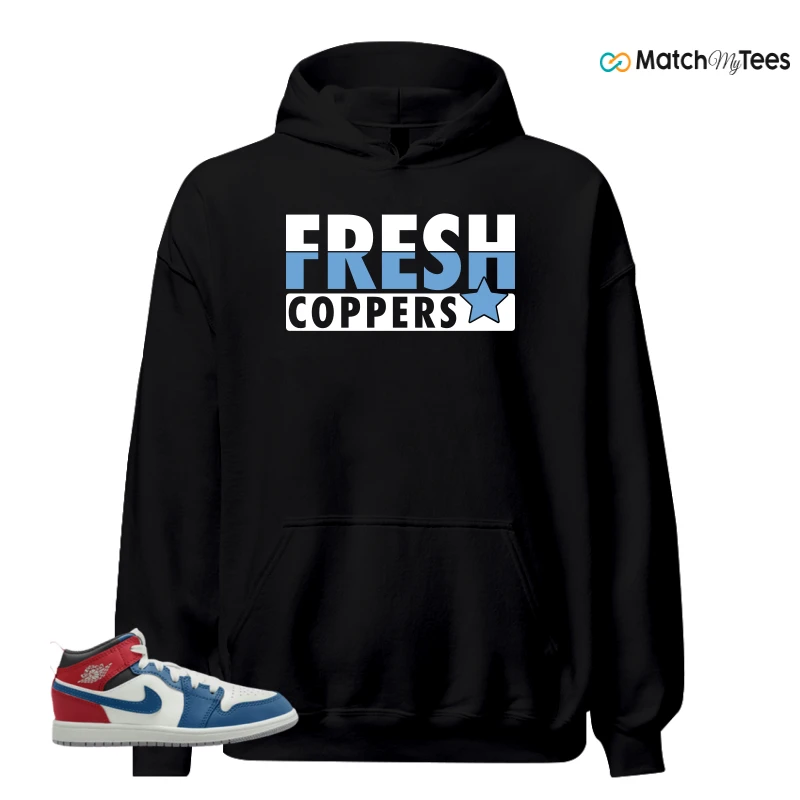 NIKE JORDAN 1 MID TRUE BLUE VARSITY RED (PS) SNEAKER Matching Tees hoodie