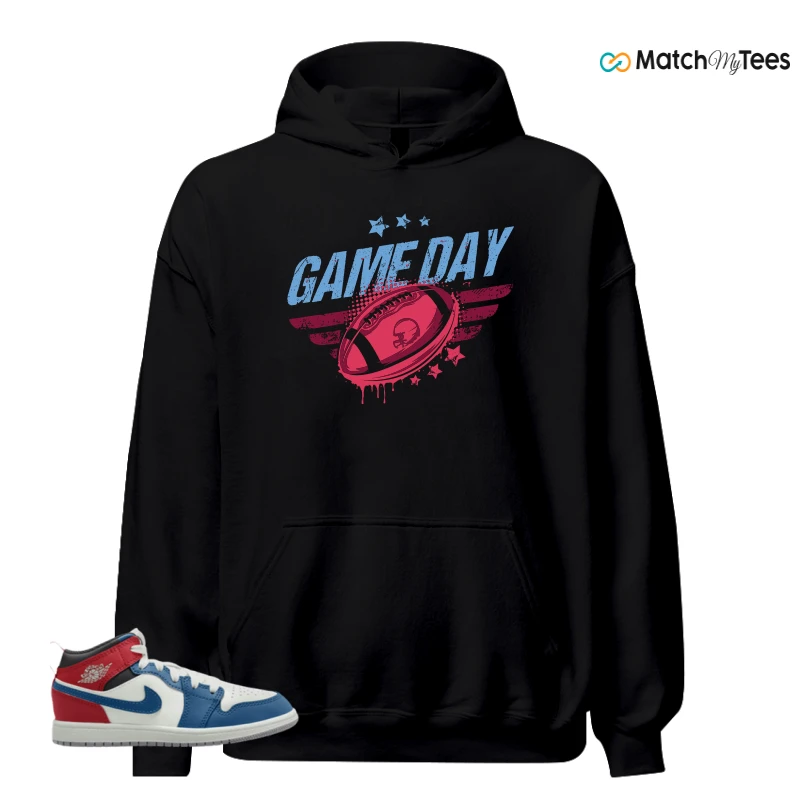 NIKE JORDAN 1 MID TRUE BLUE VARSITY RED (PS) SNEAKER Matching Tees hoodie