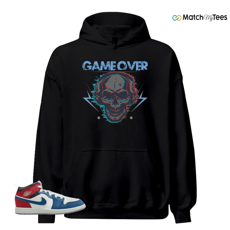 NIKE JORDAN 1 MID TRUE BLUE VARSITY RED (PS) SNEAKER Matching Tees hoodie