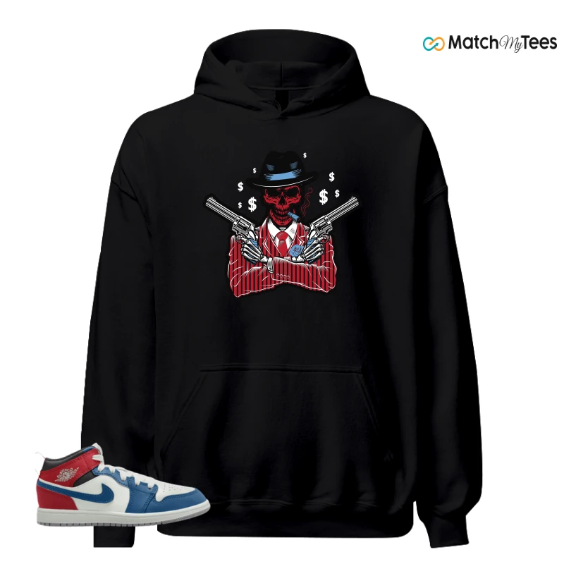 NIKE JORDAN 1 MID TRUE BLUE VARSITY RED (PS) SNEAKER Matching Tees hoodie