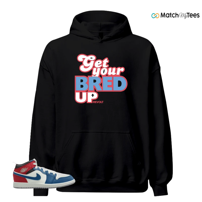 NIKE JORDAN 1 MID TRUE BLUE VARSITY RED (PS) SNEAKER Matching Tees hoodie