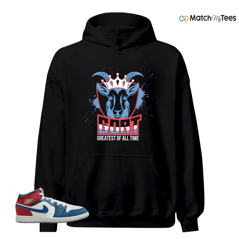 NIKE JORDAN 1 MID TRUE BLUE VARSITY RED (PS) SNEAKER Matching Tees hoodie